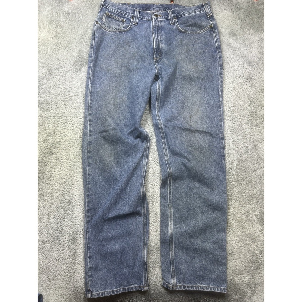 Carhartt Jeans Men's 38x34 Blue Relaxed Fit Straight Leg Distressed B460 - IRREG